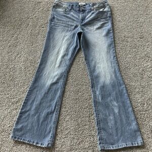 Y2K Lei Sophia Hipster Flare Jeans Juniors 13 Medium Wash Blue Stretch Denim